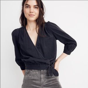 Madewell Wrap Top in Black Denim XXS
